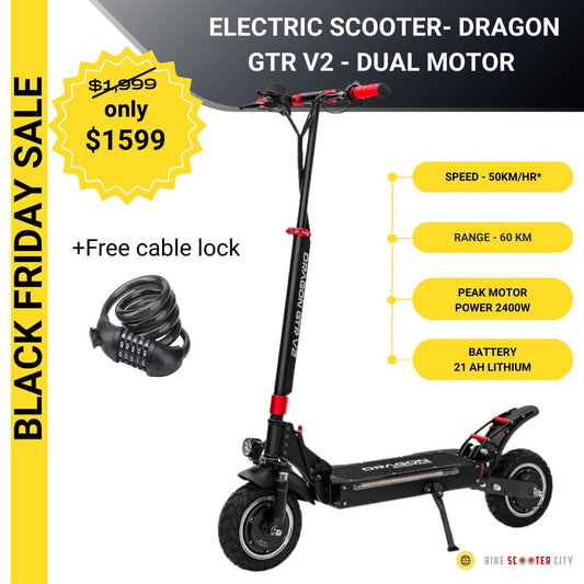 ELECTRIC SCOOTER- DRAGON GTR V2 - DUAL MOTOR 1800 watts Max 2400 watts